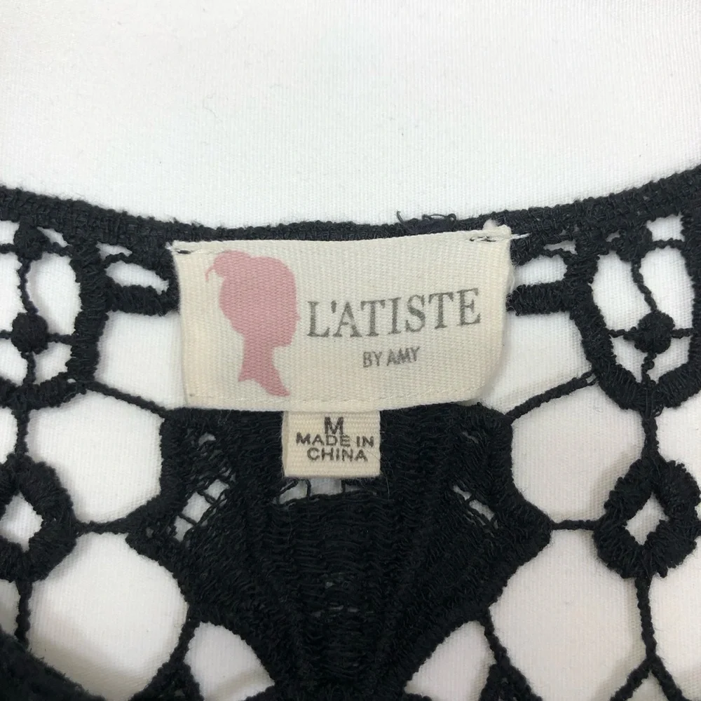 L’ATISTE BY AMY Black Crochet Sheer Side zíper Elastic Waist Maxi Dress Size M - Picture 10 of 16